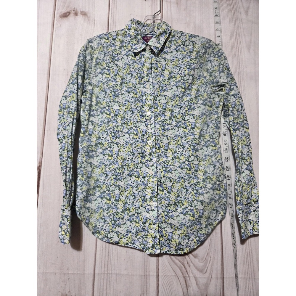 J.Crew Liberty Fabric Floral Cotton Button Down Shirt Blue Green Yellow Size 2